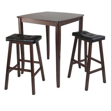 WINSOME TRADING Winsome Trading 94360 3pc Inglewood High- Pub Dining Table with Cushioned Saddle Stool 94360